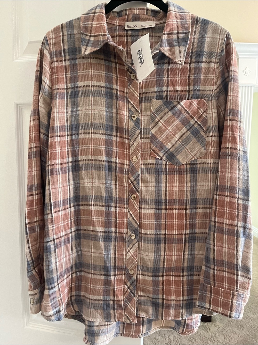 Becool Blue Plaid Flannel Long-Sleeve Button-Down Shirt